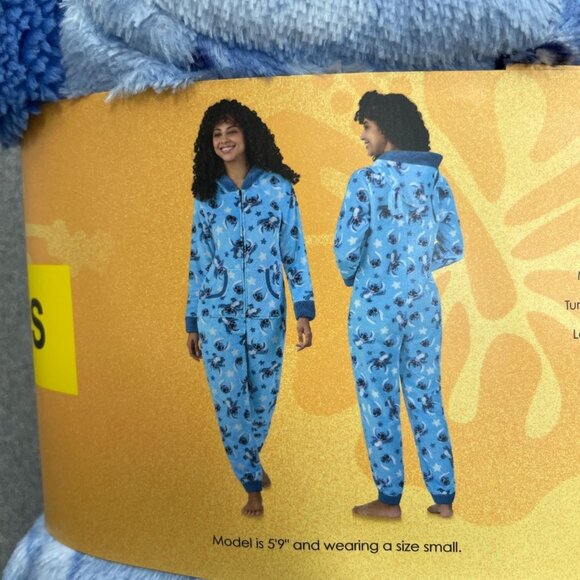 Disney Women's Stitch One-Piece Pajama Hooded Fleece Small Blue N0461 - Picture 7 of 9